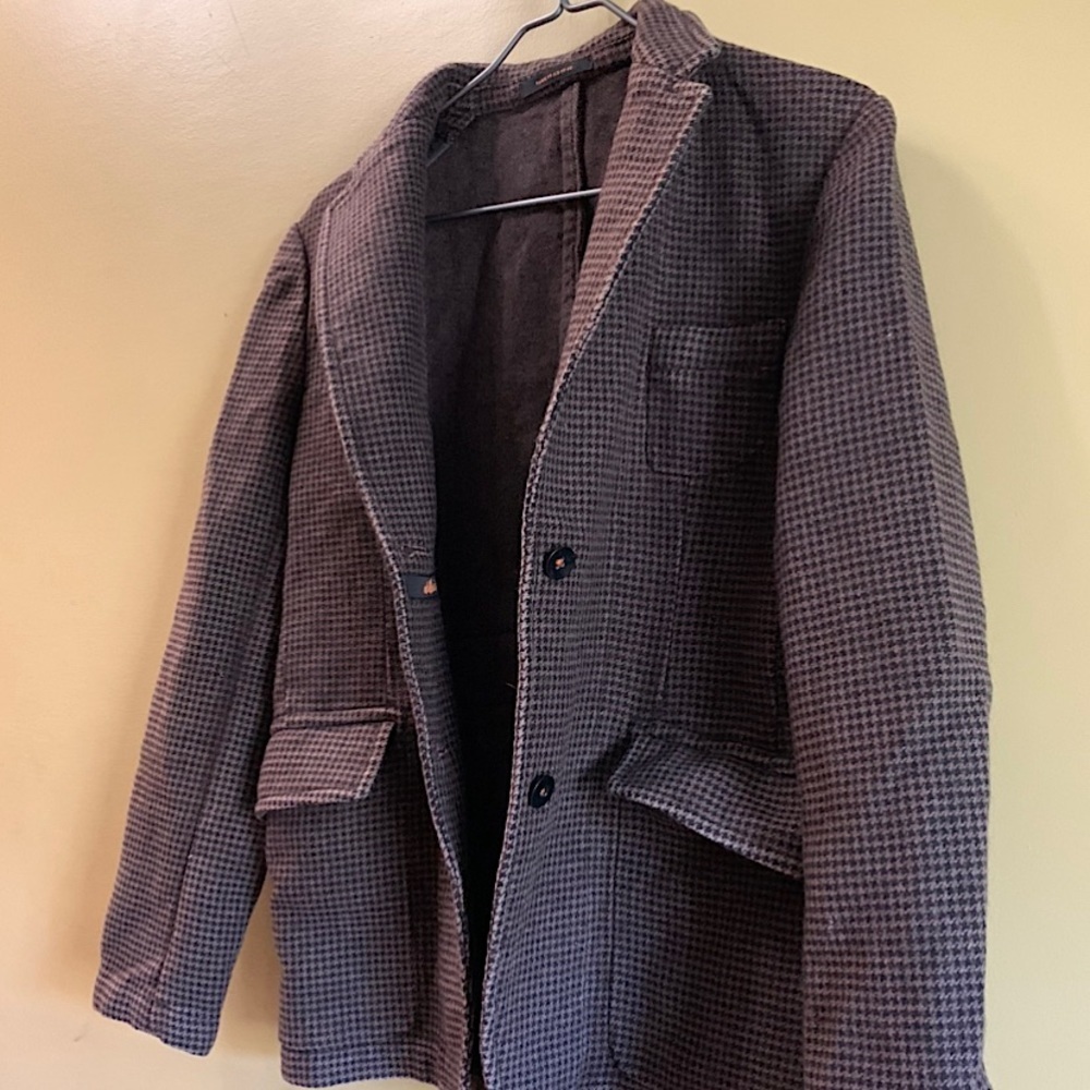 Vintage Cashmere Blazer Houndstooth Check Classic Tailored Jacket Neutral